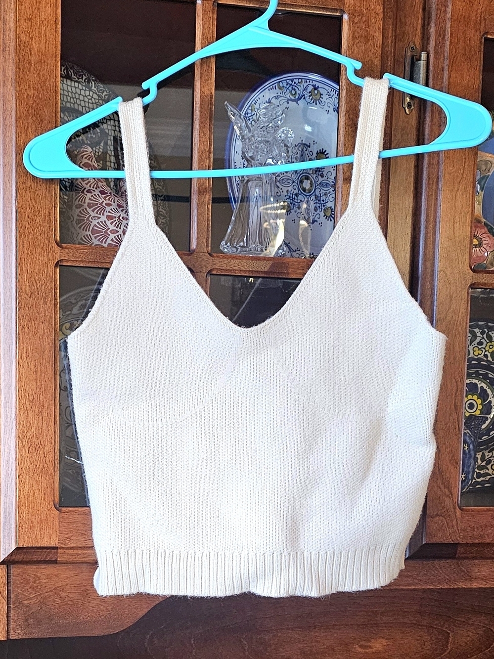 Zara Cream Knit V-Neck Tank Top